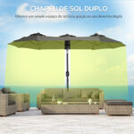 Chapéu de Sol Duplo 285x147x227cm Chapéu de Sol de Jardim com Inclinação de 45° Manivela Estrutura de Aço para Pátio Varanda Piscina Cinza - Image 5