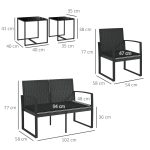 Conjunto Móveis de Jardim de Vime Sintético com 2 Poltronas Individuais 1 Sofá Duplo e 2 Mesas de Centro Preto - Image 3