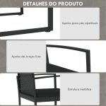 Conjunto Móveis de Jardim de Vime Sintético com 2 Poltronas Individuais 1 Sofá Duplo e 2 Mesas de Centro Preto - Image 6