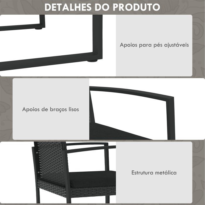 Conjunto Móveis de Jardim de Vime Sintético com 2 Poltronas Individuais 1 Sofá Duplo e 2 Mesas de Centro Preto - Image 6