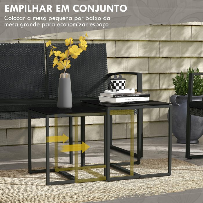 Conjunto Móveis de Jardim de Vime Sintético com 2 Poltronas Individuais 1 Sofá Duplo e 2 Mesas de Centro Preto - Image 4