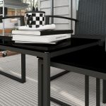 Conjunto Móveis de Jardim de Vime Sintético com 2 Poltronas Individuais 1 Sofá Duplo e 2 Mesas de Centro Preto - Image 8