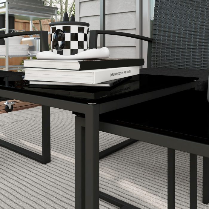 Conjunto Móveis de Jardim de Vime Sintético com 2 Poltronas Individuais 1 Sofá Duplo e 2 Mesas de Centro Preto - Image 8
