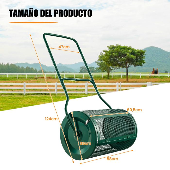 Rolo de Jardim de composto de 60,5 cm com pega em forma de U, fechos laterais e rolo de sementeira de malha metálica resistente Verde - Image 3