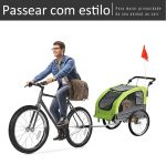 Reboque Bicicleta 2 em 1 com Guiador Amortecimento Roda Giratória 360° Refletores 155x83x108 cm Verde e Cinza - Image 6