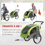 Reboque Bicicleta 2 em 1 com Guiador Amortecimento Roda Giratória 360° Refletores 155x83x108 cm Verde e Cinza - Image 4
