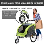 Reboque Bicicleta 2 em 1 com Guiador Amortecimento Roda Giratória 360° Refletores 155x83x108 cm Verde e Cinza - Image 5