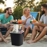 Geleira portátil 3 em 1 com Mesa à prova de intempéries 15 L PP com tampa de elevação Abre latas para piqueniques, campismo Preto
