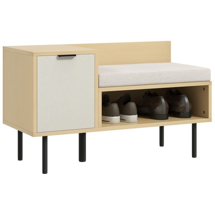 Banco Sapateira de Entrada com Almofada Porta e Prateleira para Sapatos com Assento 80x35x47 cm Madeira - Image 2