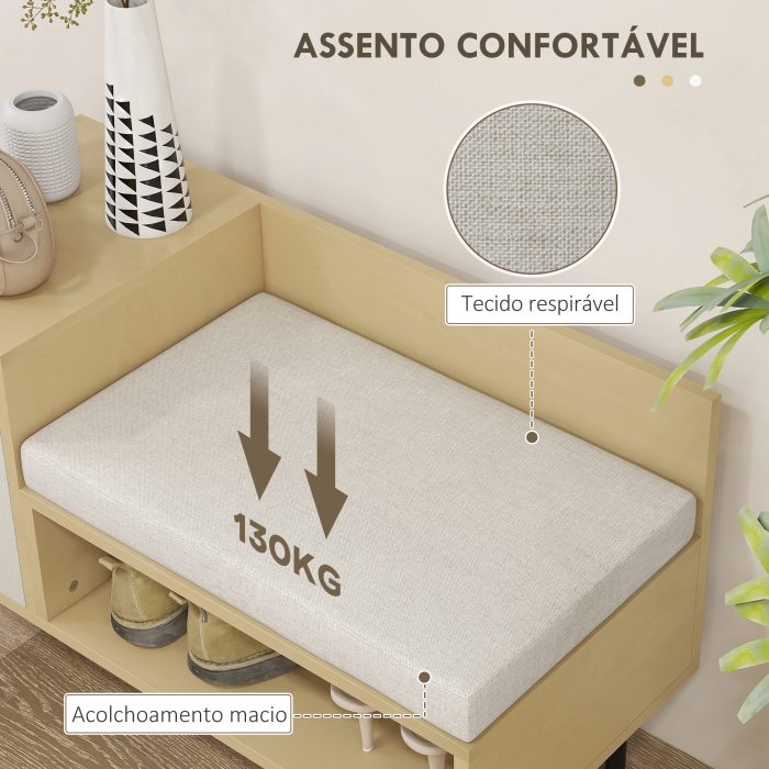 Banco Sapateira de Entrada com Almofada Porta e Prateleira para Sapatos com Assento 80x35x47 cm Madeira - Image 5