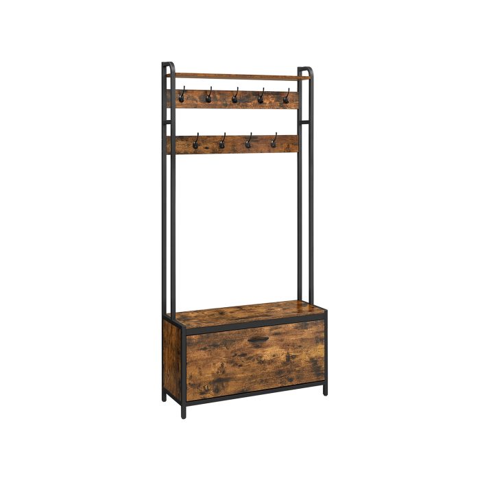 Cabide Bengaleiro Hall com sapateira 30 x 85 x 180 cm Castanho Vintage-preto - Image 3