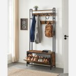Cabide Bengaleiro Hall com sapateira 30 x 85 x 180 cm Castanho Vintage-preto - Image 4