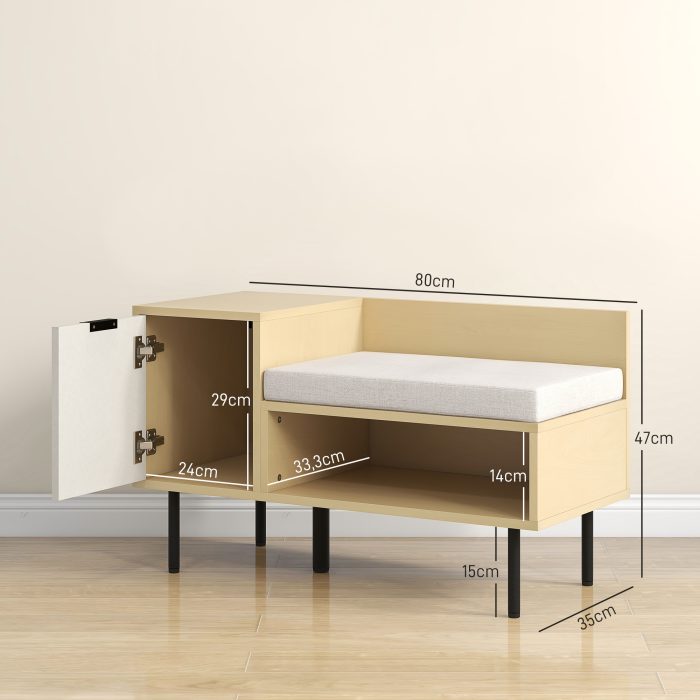 Banco Sapateira de Entrada com Almofada Porta e Prateleira para Sapatos com Assento 80x35x47 cm Madeira - Image 3