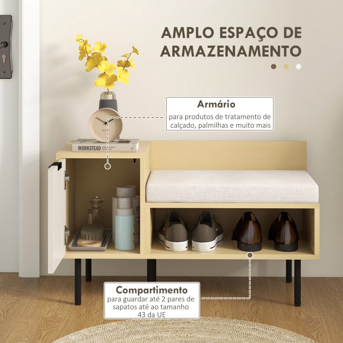 Banco Sapateira de Entrada com Almofada Porta e Prateleira para Sapatos com Assento 80x35x47 cm Madeira - Image 4