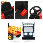 Trator com reboque para crianças bateria 12V com controlo remoto 2,4 G 3 mudanças e luzes LED até 30 kg 135 x 51 x 53 cm Vermelho - Image 10