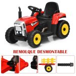 Trator com reboque para crianças bateria 12V com controlo remoto 2,4 G 3 mudanças e luzes LED até 30 kg 135 x 51 x 53 cm Vermelho - Image 9