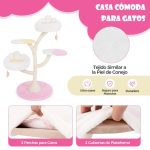 Arranhador para gatos com 2 poleiros 2 plataformas Bolas suspensas Centro de actividades Rosa - Image 5