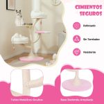 Arranhador para gatos com 2 poleiros 2 plataformas Bolas suspensas Centro de actividades Rosa - Image 6