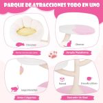 Arranhador para gatos com 2 poleiros 2 plataformas Bolas suspensas Centro de actividades Rosa - Image 7