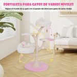 Arranhador para gatos com 2 poleiros 2 plataformas Bolas suspensas Centro de actividades Rosa - Image 8