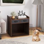 Gaiola para cães com 2 gavetas em tecido Porta com fecho para cães pequenos e médios 62 × 49,5 × 63 cm Castanho - Image 10