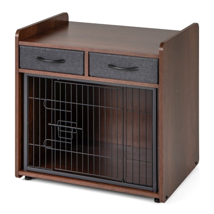 Gaiola para cães com 2 gavetas em tecido Porta com fecho para cães pequenos e médios 62 × 49,5 × 63 cm Castanho - Image 4