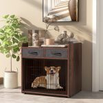 Gaiola para cães com 2 gavetas em tecido Porta com fecho para cães pequenos e médios 62 × 49,5 × 63 cm Castanho