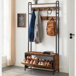 Cabide Bengaleiro Hall com sapateira 30 x 85 x 180 cm Castanho Vintage-preto