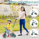 Triciclo para crianças 2-4 anos Bicicleta de equilíbrio 4 em 1 com pedais ajustáveis em altura e rodas amovíveis 37 x 72 x 101 cm Verde - Image 8