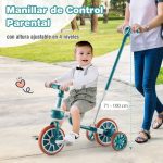 Triciclo para crianças 2-4 anos Bicicleta de equilíbrio 4 em 1 com pedais ajustáveis em altura e rodas amovíveis 37 x 72 x 101 cm Verde - Image 2