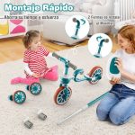 Triciclo para crianças 2-4 anos Bicicleta de equilíbrio 4 em 1 com pedais ajustáveis em altura e rodas amovíveis 37 x 72 x 101 cm Verde - Image 6