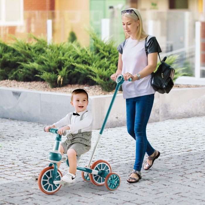 Triciclo para crianças 2-4 anos Bicicleta de equilíbrio 4 em 1 com pedais ajustáveis em altura e rodas amovíveis 37 x 72 x 101 cm Verde - Image 1