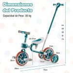 Triciclo para crianças 2-4 anos Bicicleta de equilíbrio 4 em 1 com pedais ajustáveis em altura e rodas amovíveis 37 x 72 x 101 cm Verde - Image 4