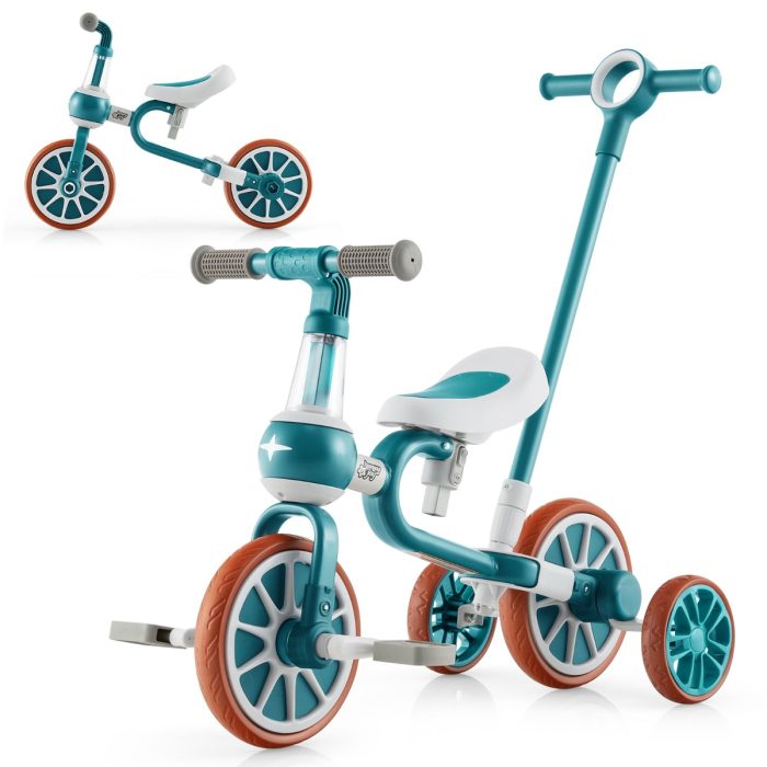 Triciclo para crianças 2-4 anos Bicicleta de equilíbrio 4 em 1 com pedais ajustáveis em altura e rodas amovíveis 37 x 72 x 101 cm Verde - Image 3