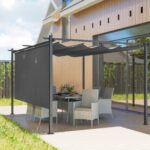 Pérgola com Teto Retrátil de 4x3 m Pérgola de Parede ou Independente com Lados Enroláveis Proteção UV30+ Cinzento - Image 8