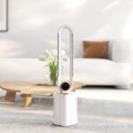 Ventoinha sem Hélices com Esterilização UV 12 Velocidades Purificador de Ar Humidificador Temporizador 8H Oscilação 90° 24x26,5x97 cm Branco - Image 9