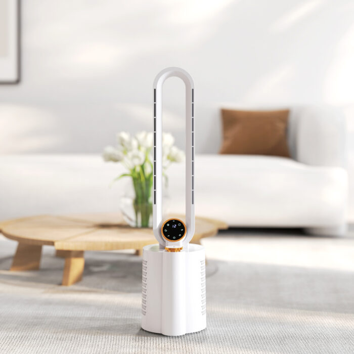 Ventoinha sem Hélices com Esterilização UV 12 Velocidades Purificador de Ar Humidificador Temporizador 8H Oscilação 90° 24x26,5x97 cm Branco - Image 9