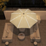 Chapéu de Sol de Jardim com Luzes LED Ø300x256 cm Manivela  Proteção UV50+ e Mastro de Alumínio Creme - Image 9