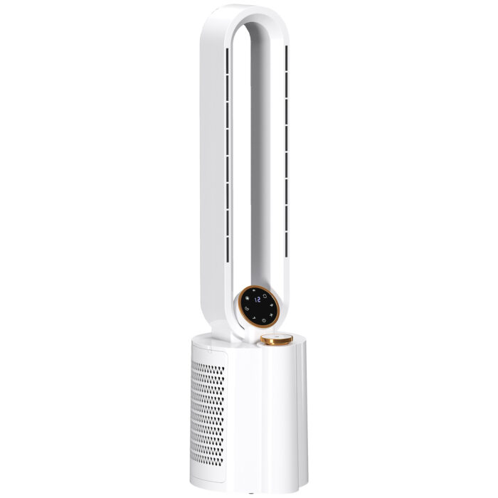 Ventoinha sem Hélices com Esterilização UV 12 Velocidades Purificador de Ar Humidificador Temporizador 8H Oscilação 90° 24x26,5x97 cm Branco - Image 2