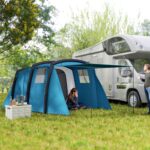 Tenda de Campismo Inflável Familiar para 3-6 Pessoas Janelas de Malha e Bolsa de Transporte Proteção UV 50+ 440x280x195 cm Azul