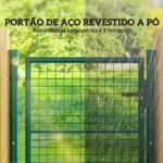 Portão de Jardim 97x150 cm para Vedação de Barra de Aço com Puxador Fechadura e 3 Chaves para Exterior Pátio Verde - Image 4