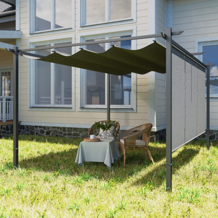 Pérgola com Teto Retrátil de 4x3 m Pérgola de Parede ou Independente com Lados Enroláveis Proteção UV30+ Cinzento - Image 9
