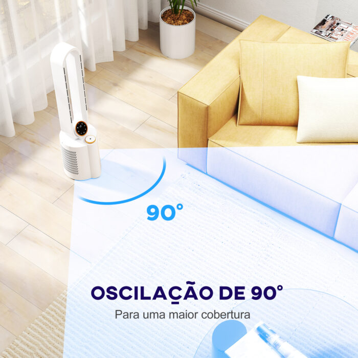 Ventoinha sem Hélices com Esterilização UV 12 Velocidades Purificador de Ar Humidificador Temporizador 8H Oscilação 90° 24x26,5x97 cm Branco - Image 7