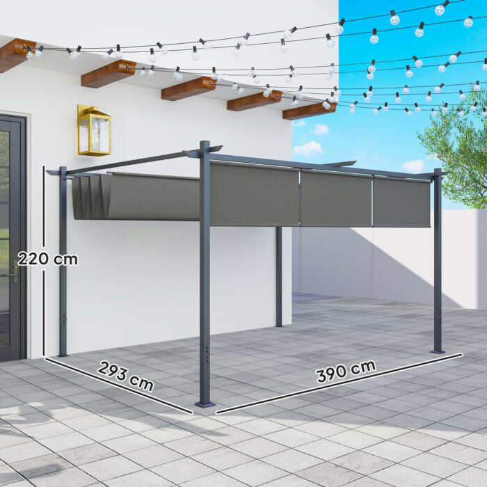 Pérgola com Teto Retrátil de 4x3 m Pérgola de Parede ou Independente com Lados Enroláveis Proteção UV30+ Cinzento - Image 3