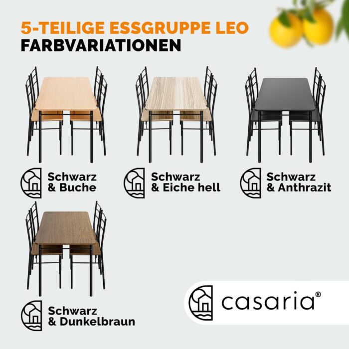 Conjunto de mesa cozinha com 4 cadeiras Leo, 5 peças, cor carvalho - Image 5