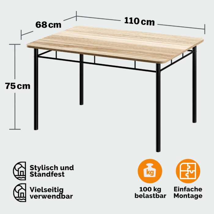 Conjunto de mesa cozinha com 4 cadeiras Leo, 5 peças, cor carvalho - Image 3