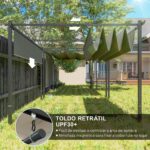 Pérgola com Teto Retrátil de 4x3 m Pérgola de Parede ou Independente com Lados Enroláveis Proteção UV30+ Cinzento - Image 4