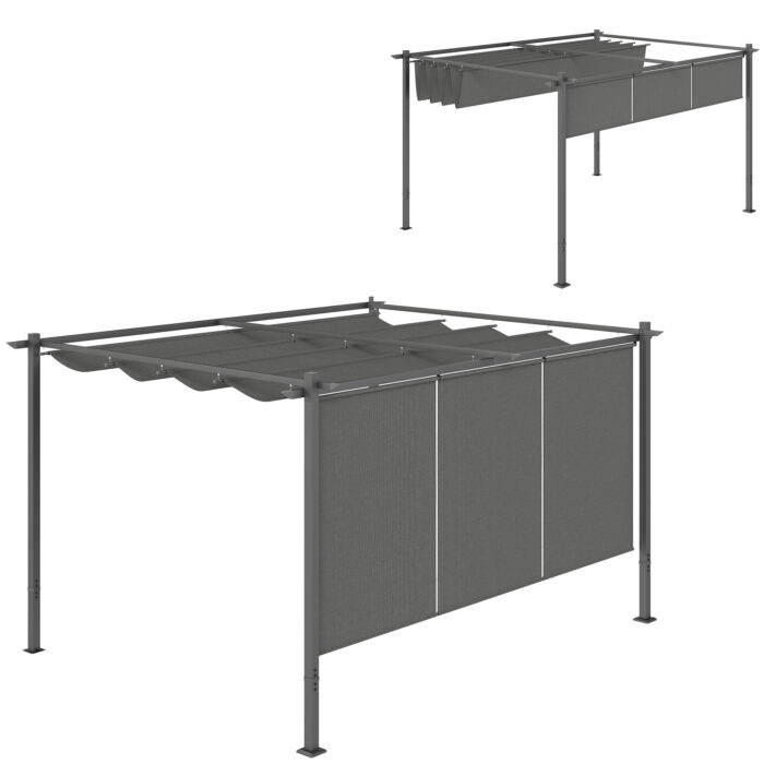 Pérgola com Teto Retrátil de 4x3 m Pérgola de Parede ou Independente com Lados Enroláveis Proteção UV30+ Cinzento - Image 2