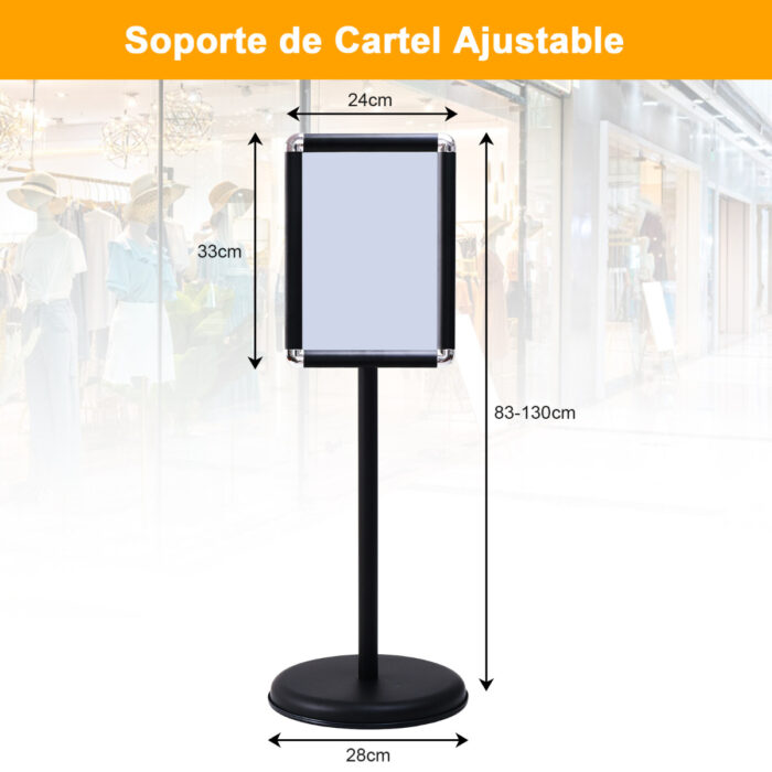 Suporte de Menus Restaurantes, bares para Cartazes A4  de Metal Altura Ajustável Giratório Exterior Preto - Image 3