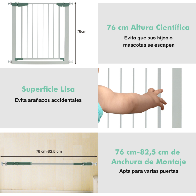 Barreira de segurança para bebés com fecho automático Largura 70-82,5 cm  Altura 76 cm 4 hastes roscadas para escadas e portas Preto 